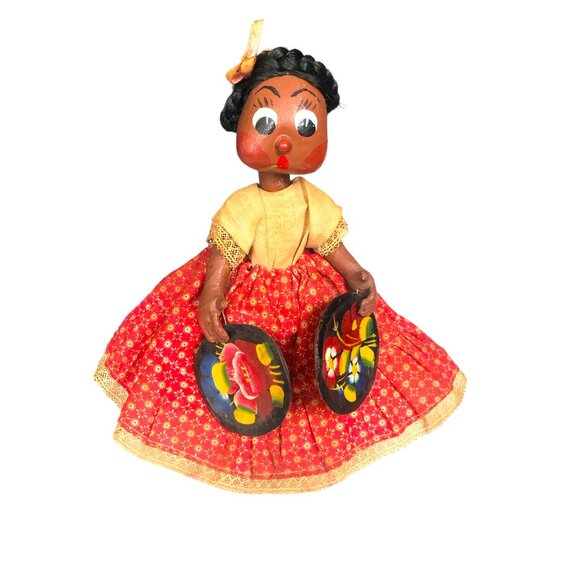 VINTAGE Handmade Mexican Folk Art Paper Mache Fabric Leather Collector Doll 10" - Picture 2 of 6